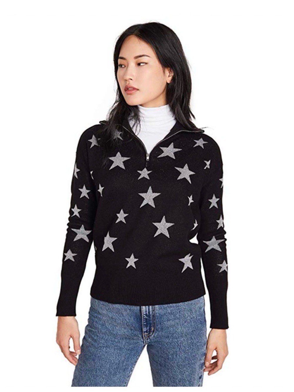 Chaser Black Star-Print Quarter-Zip Sweater